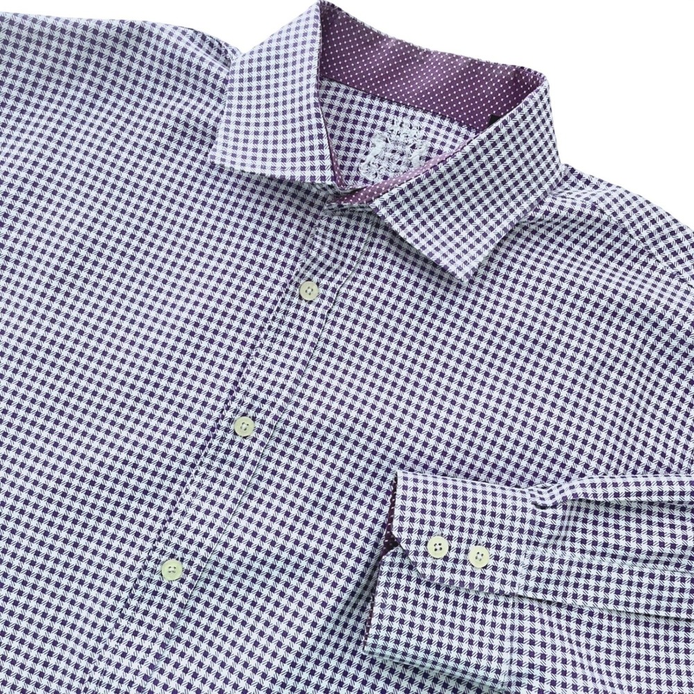 English Laundry Mens Dress Shirt 17 34/35 Purple White Houndstooth Cotton Preppy